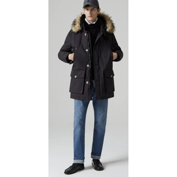 Piombo $259 Mens Black Parka Coat Faux Fur Hood Outerwear Medium NWT - Picture 3 of 8